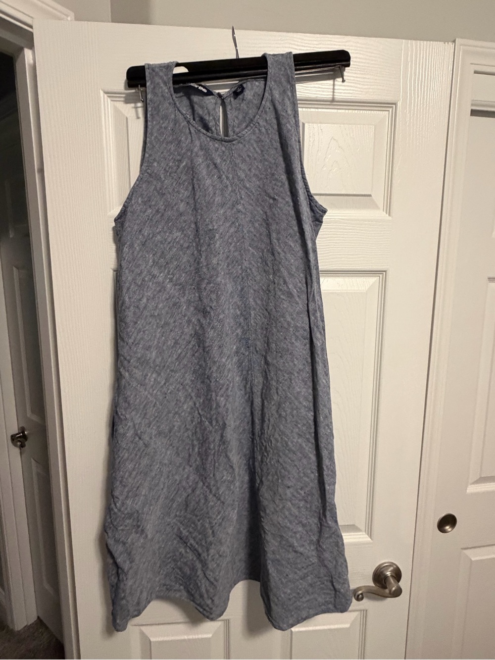 Lands' End Light Blue Sleeveless A-Line Linen Midi Dress